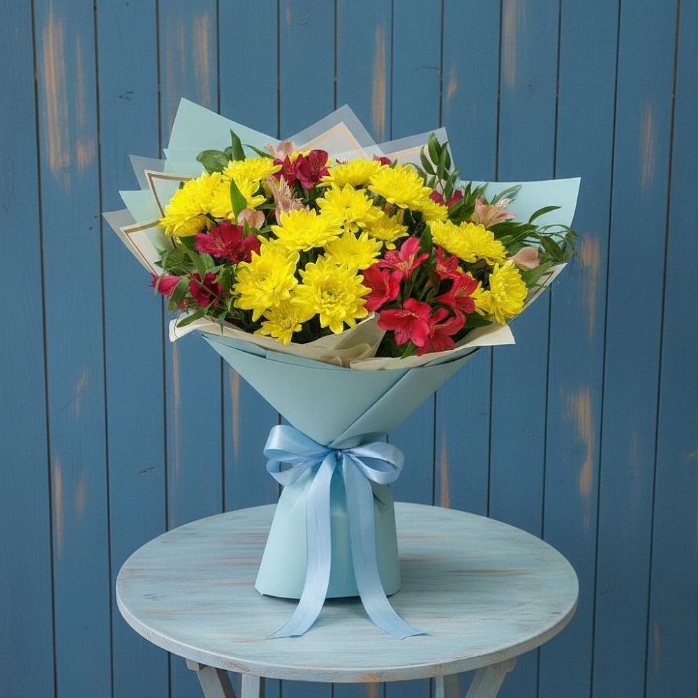 Букет цветов из: Альстромерии и Хризантемы в Ильинское