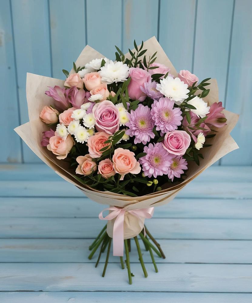 Букет цветов из: Хризантемы, Розы и Альстромерии в Ильинское
