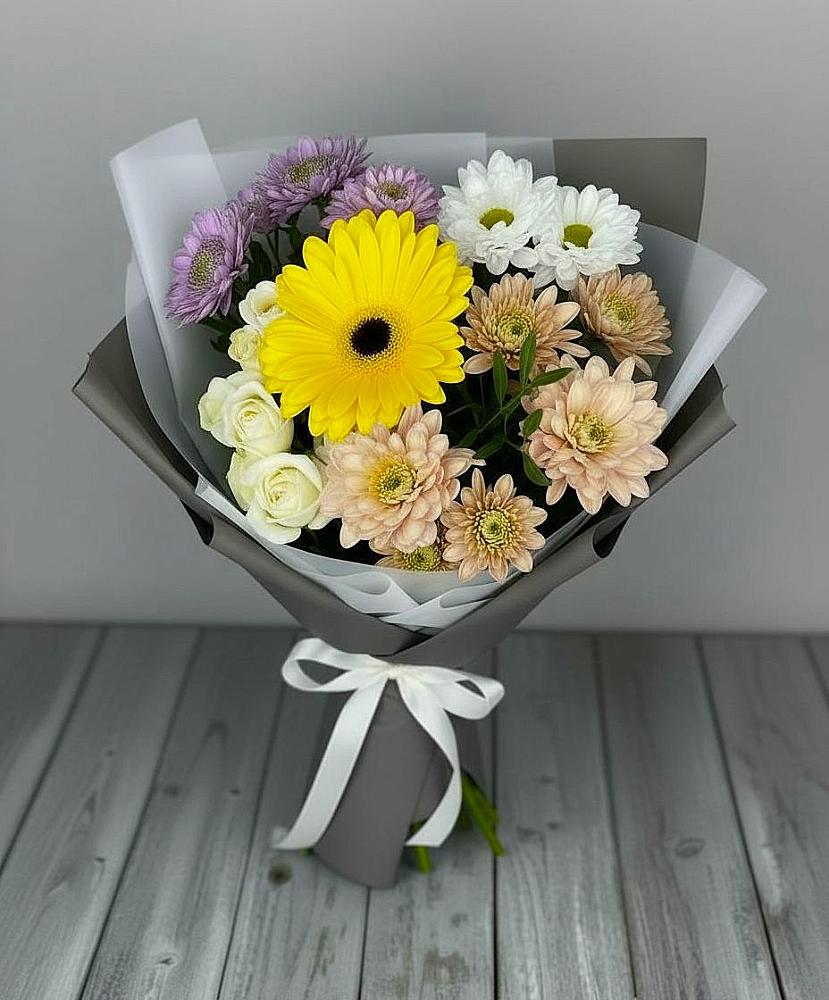 Букет цветов из: Розы, Герберы и Хризантемы в Ильинское