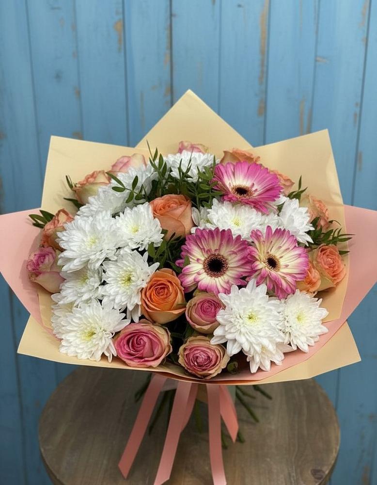 Букет цветов из: Розы, Герберы и Хризантемы в Ильинское