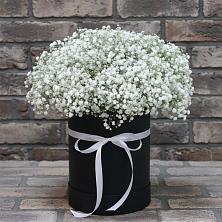 Цветочная композиция из Гипсофила в шляпной коробке в Ильинское